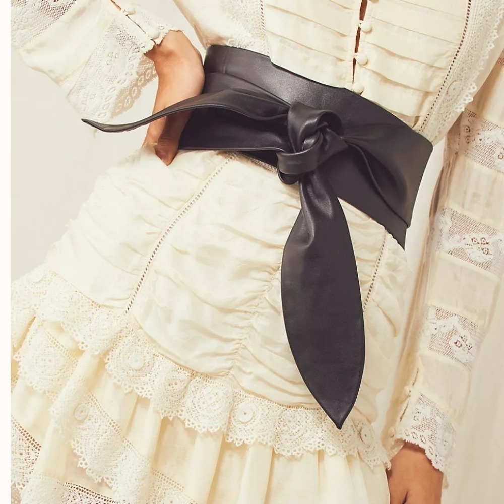 Black Faux leather wide waist Obi Corset belt Plus size boho wrap statement belt